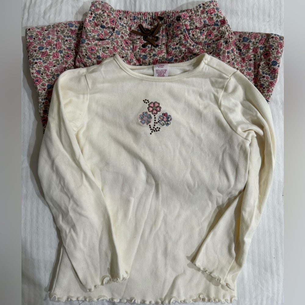 Gymboree English garden lace up Corduroy Pants with matching long sleeve shirt 5